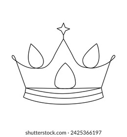One-line continuous crown drawing and outline the crown symbol art of king and majesty vector illustration