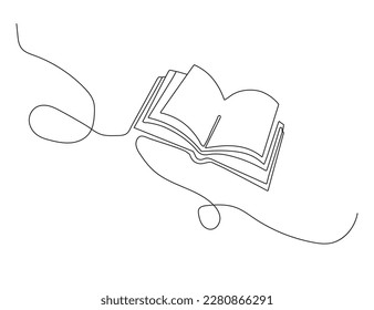 
One-line continuous drawing open book with flying pages. Vector illustration education material back to school theme.