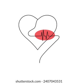 One-line continuous heart-shape vector illustration and love-shape drawing outline style art