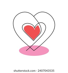 One-line continuous heart-shape vector illustration and love-shape drawing outline style art