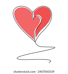 Ilustración vectorial de forma cardíaca continua de una sola línea y estilo de esquema de dibujo de forma de amor