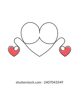 One-line continuous heart-shape vector illustration and love-shape drawing outline style art