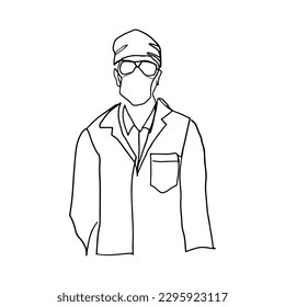 One-line continuous line Portrait of doctor, specialist, treatment isolated on white, hand drawn, illustration, vector.