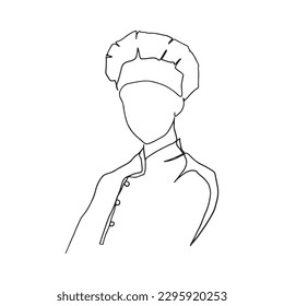 One-line continuous line Portrait of a female chef isolated on white Hand drawn. Illustration. Vector.