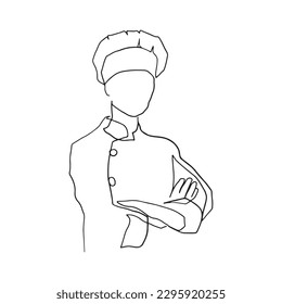 One-line continuous line Portrait of a female chef isolated on white Hand drawn. Illustration. Vector.