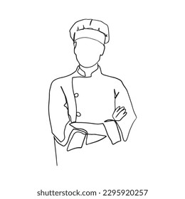 One-line continuous line Portrait of a female chef isolated on white Hand drawn. Illustration. Vector.