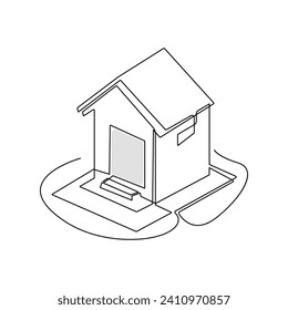 One-line continuous modern house architectural drawing and family home outline minimalist single-line art illustration