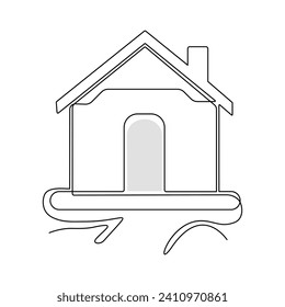 One-line continuous modern house architectural drawing and family home outline minimalist single-line art illustration