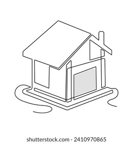 One-line continuous modern house architectural drawing and family home outline minimalist single-line art illustration