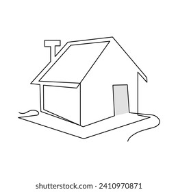 One-line continuous modern house architectural drawing and family home outline minimalist single-line art illustration