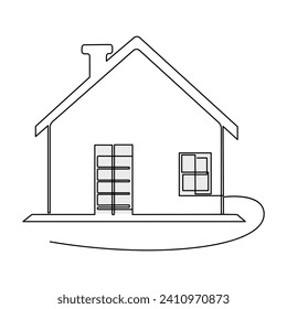 One-line continuous modern house architectural drawing and family home outline minimalist single-line art illustration
