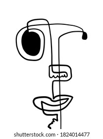 Retrato continuo de una línea dibujado a mano retrato ilustrativo en caricatura estilo abstracto doodle hombre blanco negro