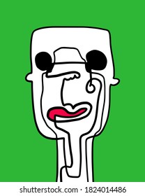 One-line continuous portrait hand drawn illustration portrait in cartoon abstract style doodle man white green black red