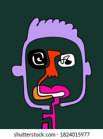 Retrato continuo de una línea dibujado a mano retrato ilustrativo en caricatura estilo abstracto doodle hombre violeta verde naranja violeta rojo