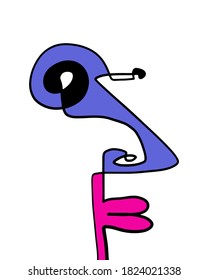 One-line continuous portrait hand drawn illustration portrait in cartoon abstract style doodle man violet purple white