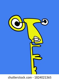 Retrato continuo de una línea dibujado a mano retrato ilustrativo en dibujos animados estilo abstracto doodle hombre azul verde