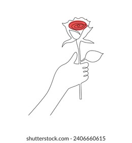 One-line continuous rose flower drawing and single-line style outline vector art illustration