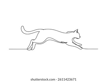 One-line drawing of a cat in motion.