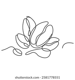  One-Line Drawing of Coffee Beans - Minimalist Organic Design. Coffee Bean Single Line Icon.Single Line Vector Illustration. Roasted, Caffeine, Scented, Coffee Bean.
