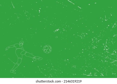 A one-line drawing of a football player hitting a ball on a green background. Modern design of drawing a continuous line, graphic vector illustration.
