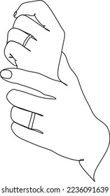 One-line drawing of the hands of lovers. Vector illustration