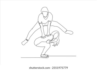 One-line drawing of a man lifting a woman.