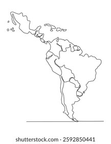 One-line drawing of a map of latin america.