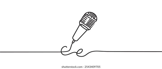 einzeilige Darstellung eines Mikrofons. Kabelmikrofon im einfachen linearen Stil. Vektorgrafik