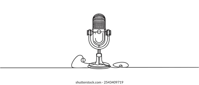 one-line drawing of a microphone. cord microphone in simple linear style. Vector illustration