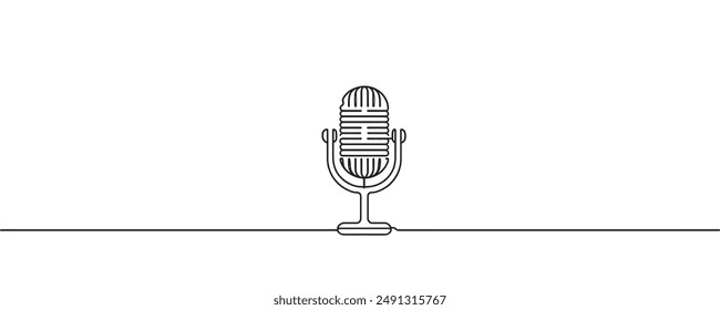 Einzeilige Zeichnung eines Mikrofons. Klassisches Mikrofon im schlichten linearen Stil. Vektorillustration.