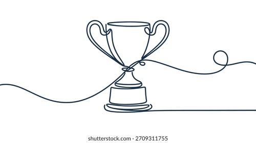 “Dibujo minimalista de una línea de un trofeo de premio en estilo de arte de línea continua elegante, que simboliza el logro, el éxito, la victoria, la competencia, el reconocimiento deportivo y el logro en el diseño moderno.