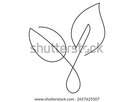 one-line drawing of two leaves. Elegant continuous line illustration representing nature, sustainability, and eco-consciousness. Ideal for environmental branding, eco-packaging, modern prints
