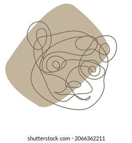 Einzeilenträgerbär. Minimalistische kontinuierliche lineare Sketch Frau Gesicht. Weibliche Porträts schwarz-weißer Kunstwerke Umriss Vektorgrafik handgezeichnet.