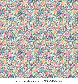 Oneline garden fruits seamless pattern(apple,pear,apricot,cherry,plum,gooseberry).Vector hand drawn illustration.Healthy food background.For fabric,textile,bunner,poster,wallpaper and other designs.