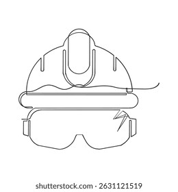 one-line isolated vector object hard hat one line drawing of isolated hard hat Continuous one line drawing safety helmet for safety work. Road and building construction concept