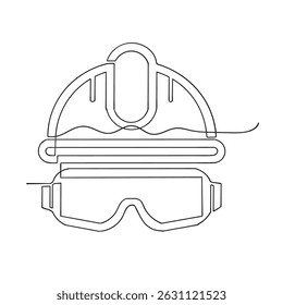 one-line isolated vector object hard hat one line drawing of isolated hard hat Continuous one line drawing safety helmet for safety work. Road and building construction concept