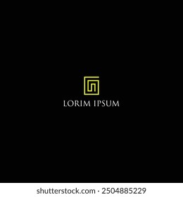 One-Line MG Monogram in a Frame with Lorem Ipsum Text on Black Background - EPS 10 File for Versatile Use.