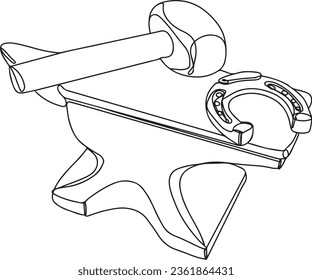 One-Line Sketch Drawing Logo: Anvil and Hammer Icon for Blacksmiths, Silhouette Icon of Hammer and Anvil - Modern Blacksmith and Repair Logo