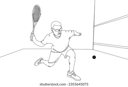 One-Line Sketch of Squash and Racquetball Players - Vector Clipart, Hand-Drawn Cartoon Clipart - Sportsman with Racquetball Racket, Vector Clipart of Squash and Racquetball Players - Sketch