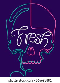 One-line skull with word FRESH. VECTOR