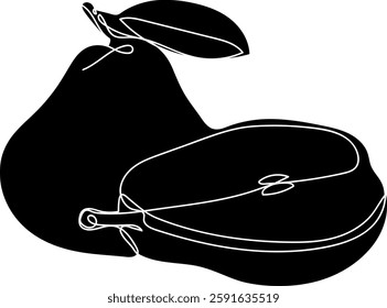 One-line style hand-drawn pear silhouette