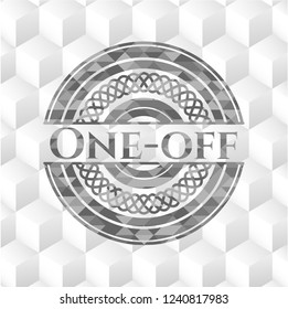 One-off grey badge with geometric cube white background