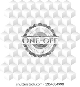 One-off grey badge with geometric cube white background