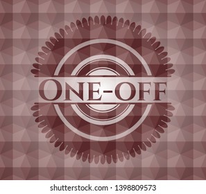 One-off red emblem or badge with abstract geometric pattern background. Seamless.