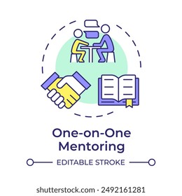 One-on-one mentoring multi color concept icon. Individual consultation. Personalized guidance. Round shape line illustration. Abstract idea. Graphic design. Easy to use in blog post