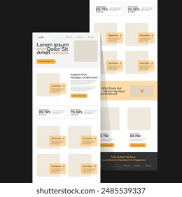 Plantilla de diseño de Sitio web de una página para negocios multipropósito. Estructura de alambre de la página de destino para la Plantilla del boletín electrónico. Diseño moderno y receptivo: Cabecera, Servicio, Acerca de, Producto