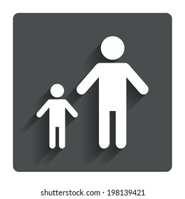 One-parent family with one child sign icon. Father with son symbol. Gray flat button with shadow. Modern UI website navigation. Vector