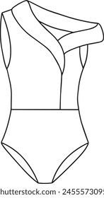 one-piece women's swimsuit for swimming in a pool and diving hand-drawn line art black and white