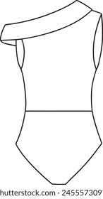 one-piece women's swimsuit for swimming in a pool and diving hand-drawn line art black and white