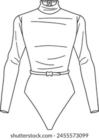 one-piece women's swimsuit for swimming in a pool and diving hand-drawn line art black and white